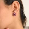 Gold-plated cluster stud earrings with ruby and diamond accents