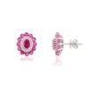 Cluster stud earrings featuring a balanced halo-style gemstone setting