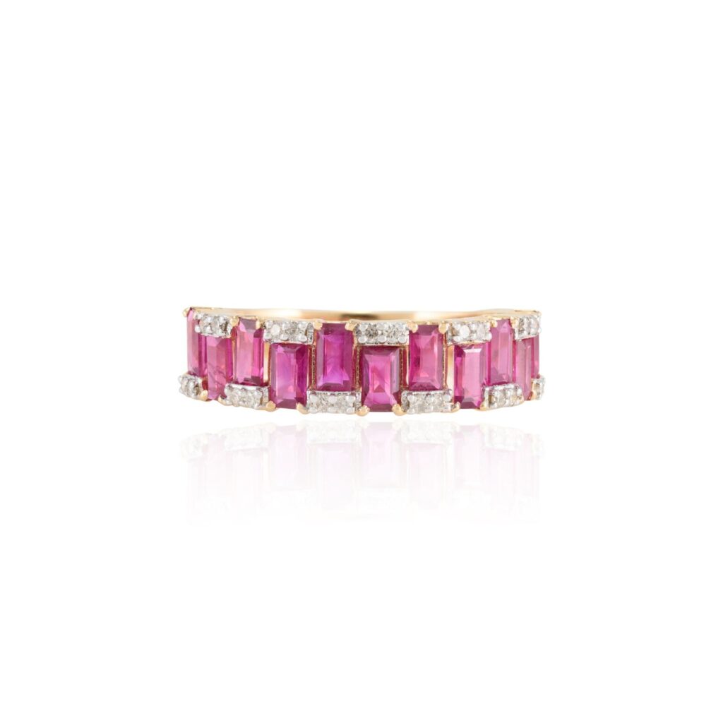 925 Sterling Silver Ruby Diamond Half Eternity Band