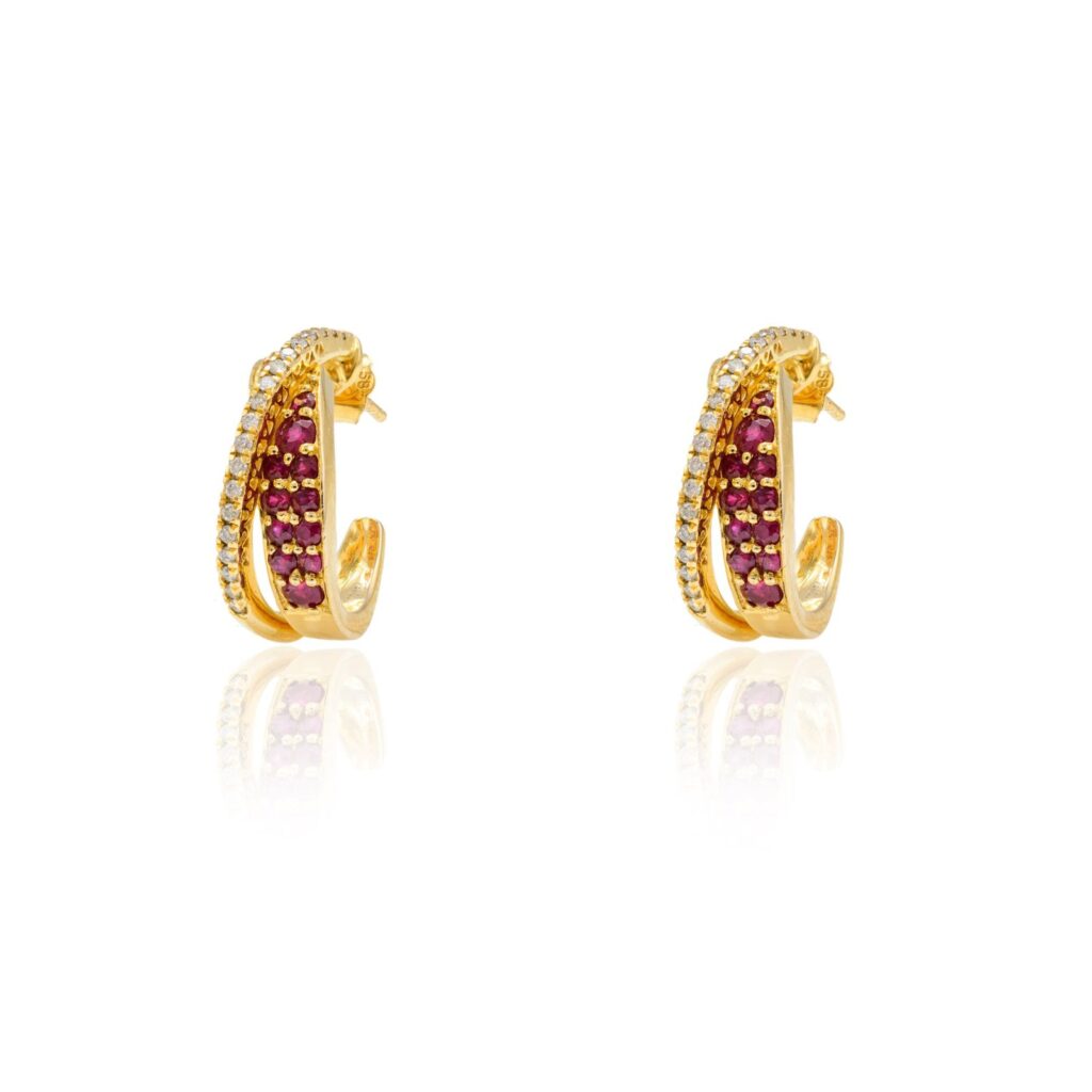 925 Sterling Silver Ruby Diamond Hoop Earrings