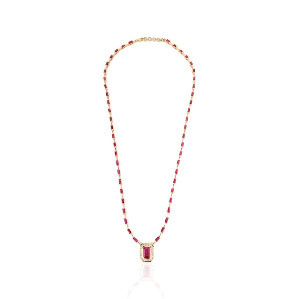 925 Sterling Silver Ruby Diamond Necklace
