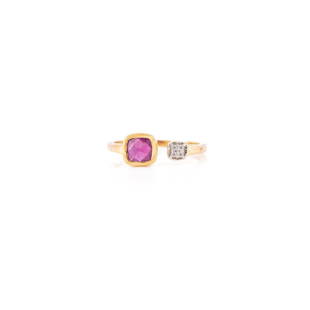 925 Sterling Silver Ruby Diamond Open Ring