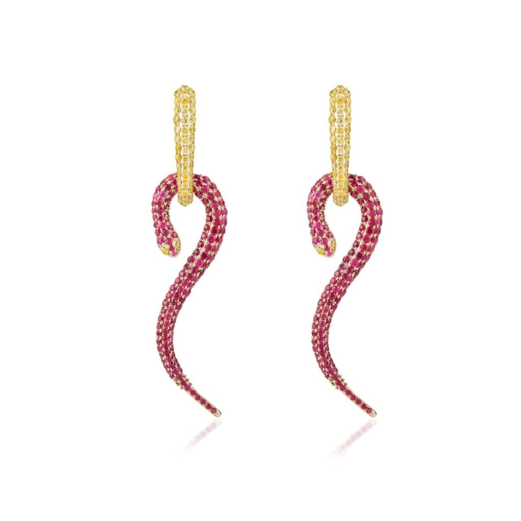 925 Sterling Silver Ruby Diamond Serpentine Earrings