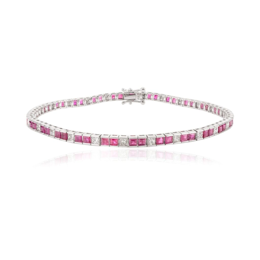 925 Sterling Silver Ruby Diamond Tennis Bracelet