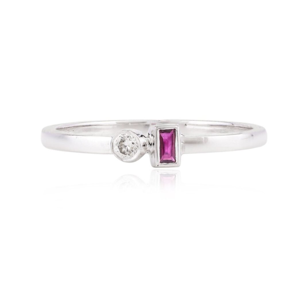 925 Sterling Silver Ruby Diamond Toi Et Moi Ring