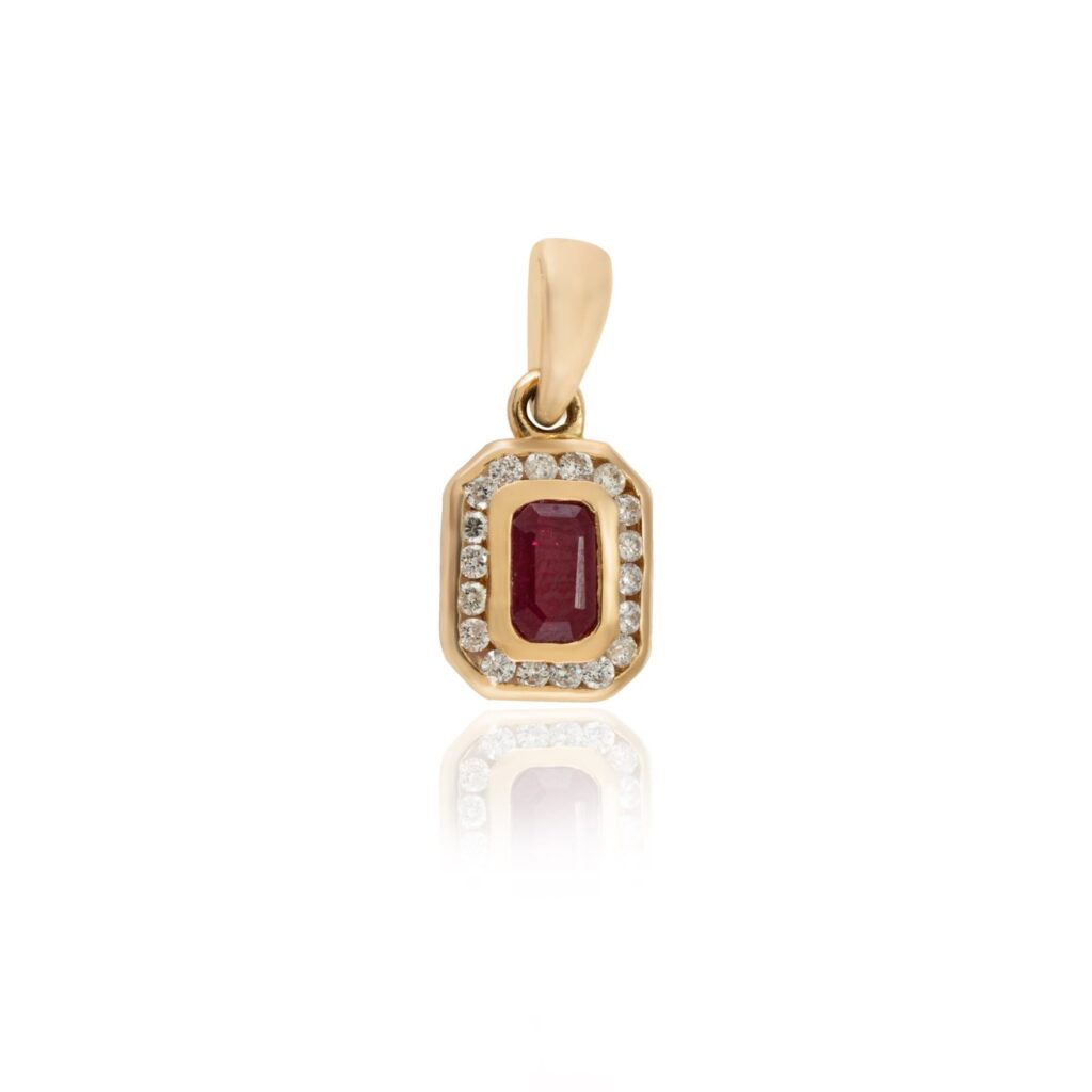 925 Sterling Silver Ruby Halo Diamond Pendant