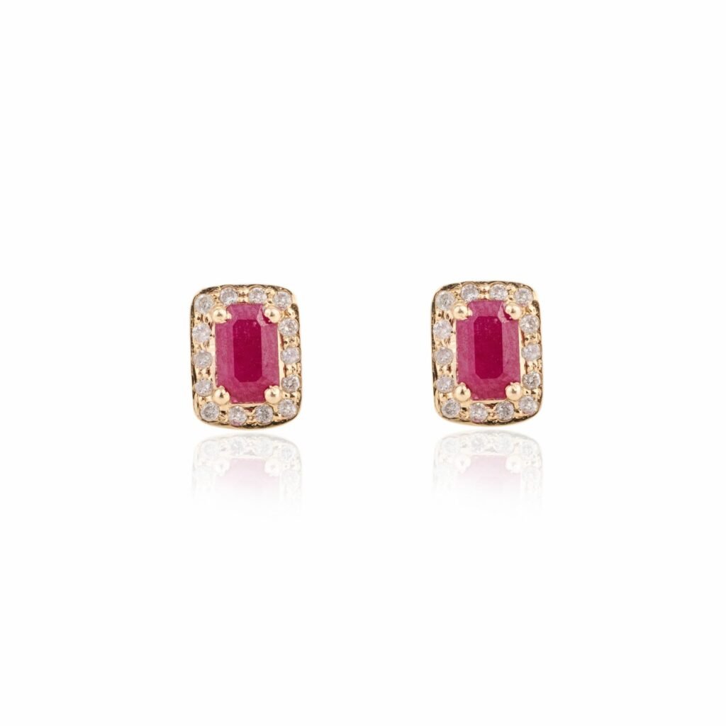 925 Sterling Silver Ruby Halo Diamond Stud Earrings