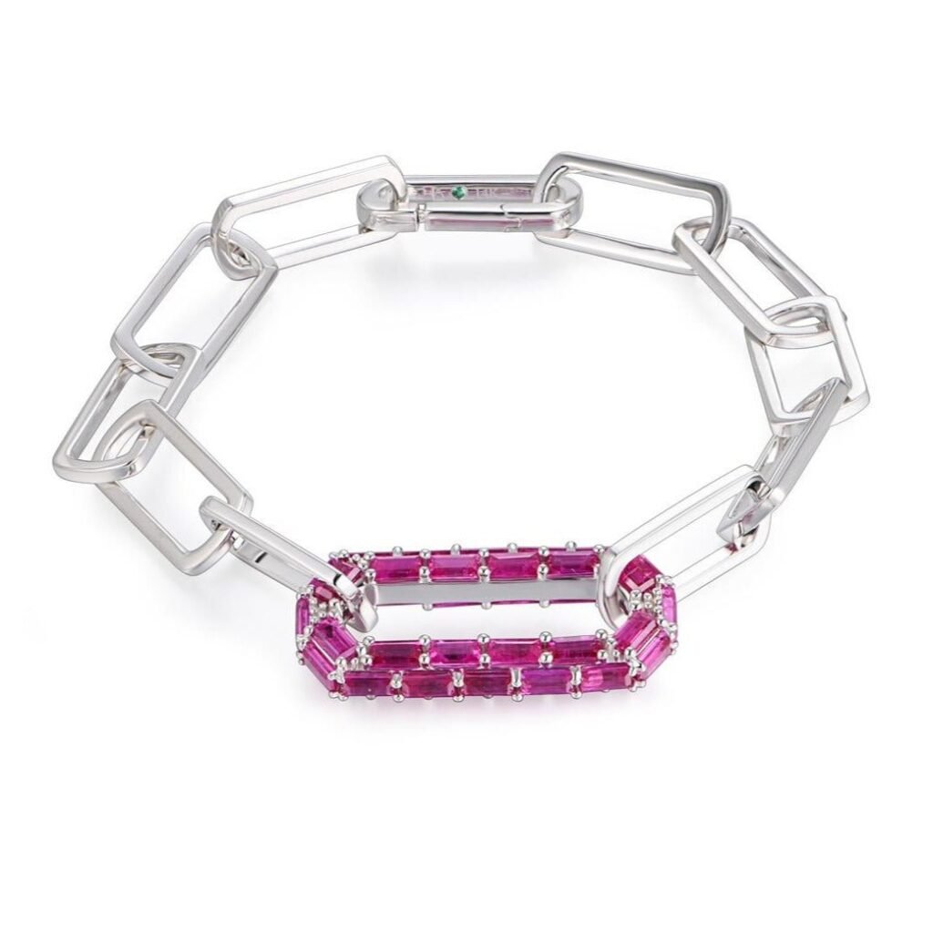 925 Sterling Silver Ruby Paper Clip Bracelet