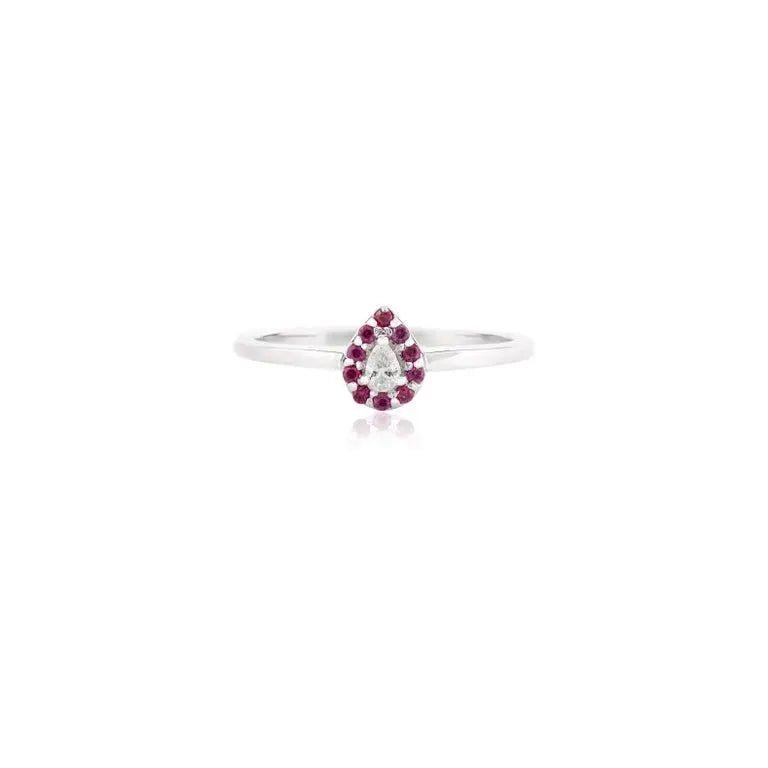 925 Sterling Silver Ruby Pear Cut Diamond Ring