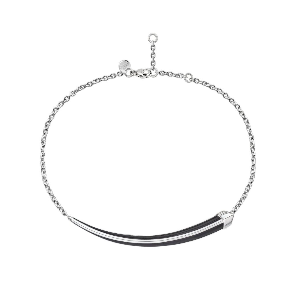 925 Sterling Silver Sabre Deco Chain Bracelet and Black Ceramic