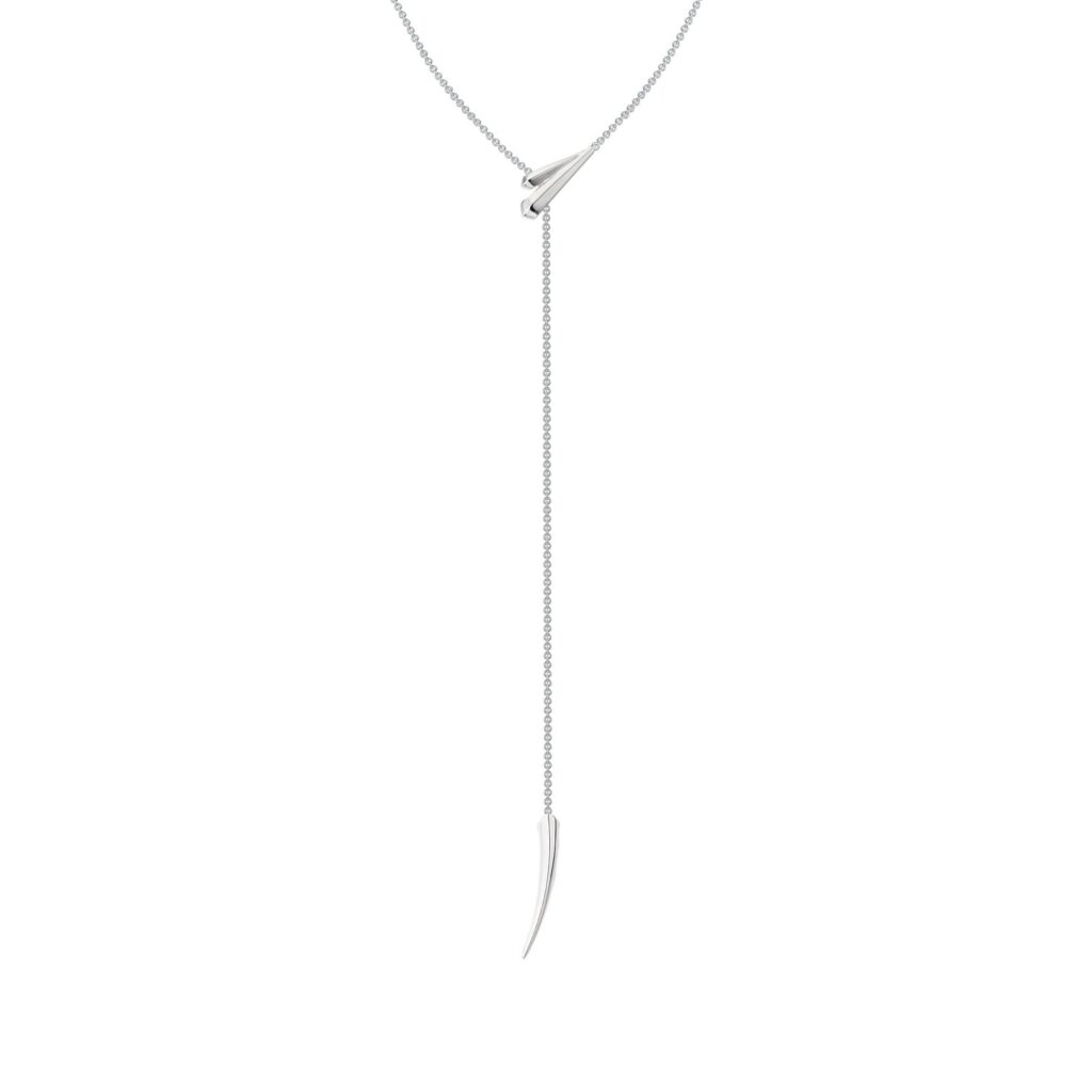 925 Sterling Silver Sabre Deco Long Drop Necklace
