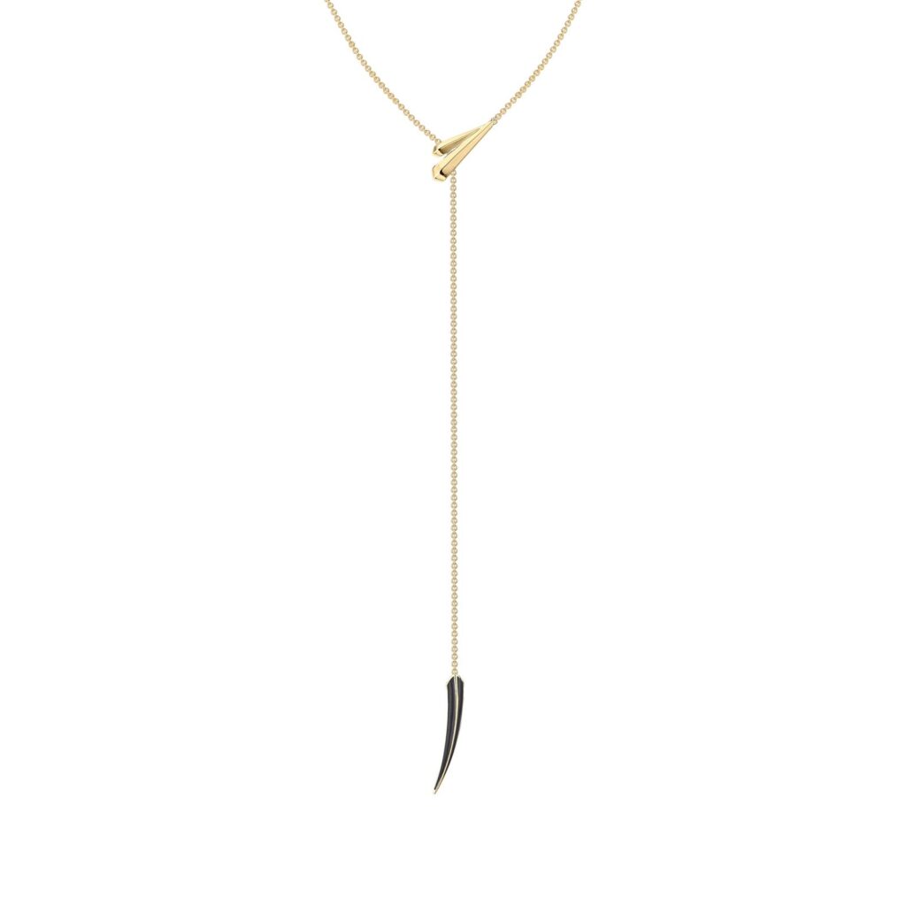 925 Sterling Silver Sabre Deco Long Necklace and Black Ceramic