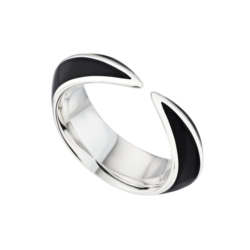925 Sterling Silver Sabre Deco Ring and Black Ceramic