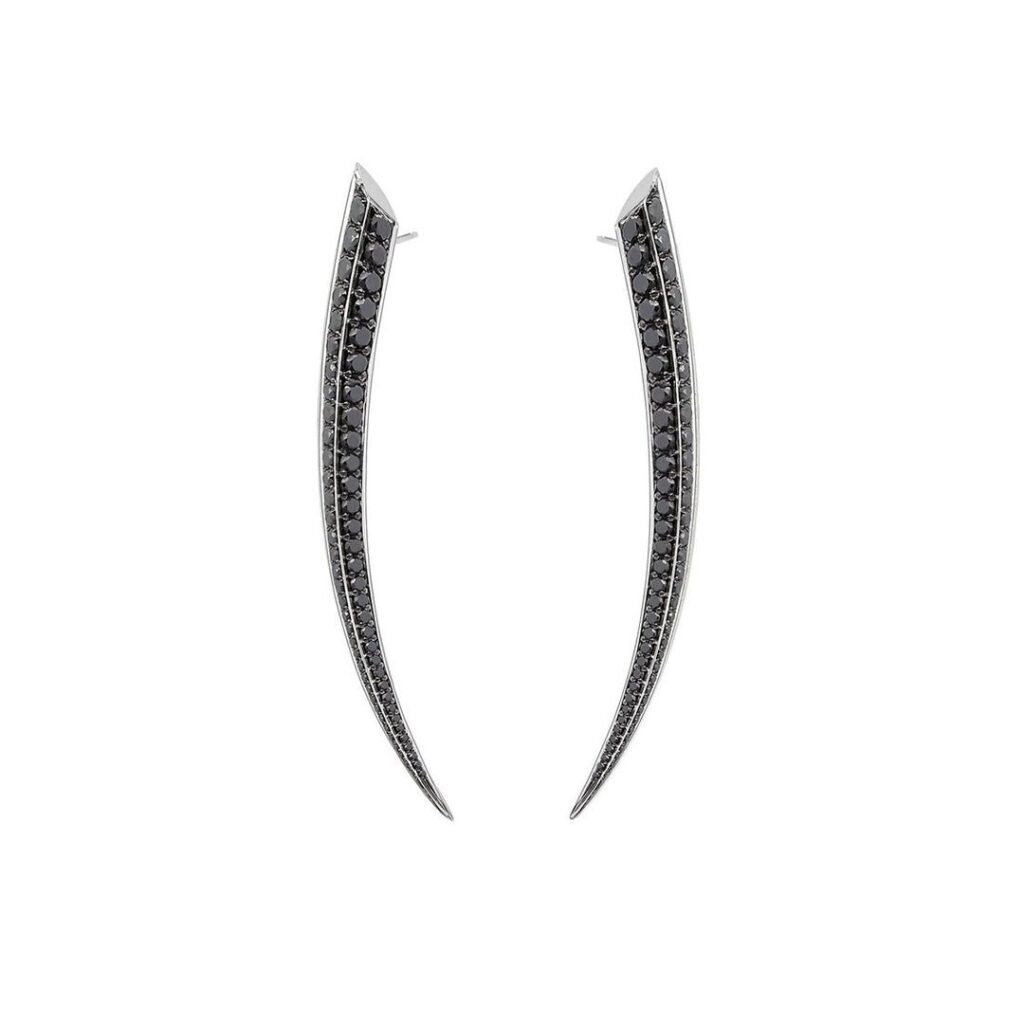 925 Sterling Silver Sabre Medium Earrings and Black Diamond