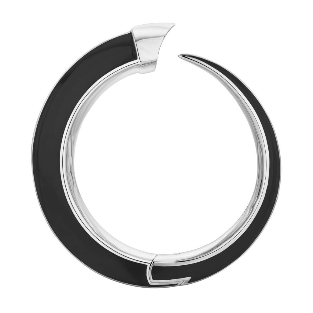 925 Sterling Silver Sabre Solis Cuff and Jet Ceramic