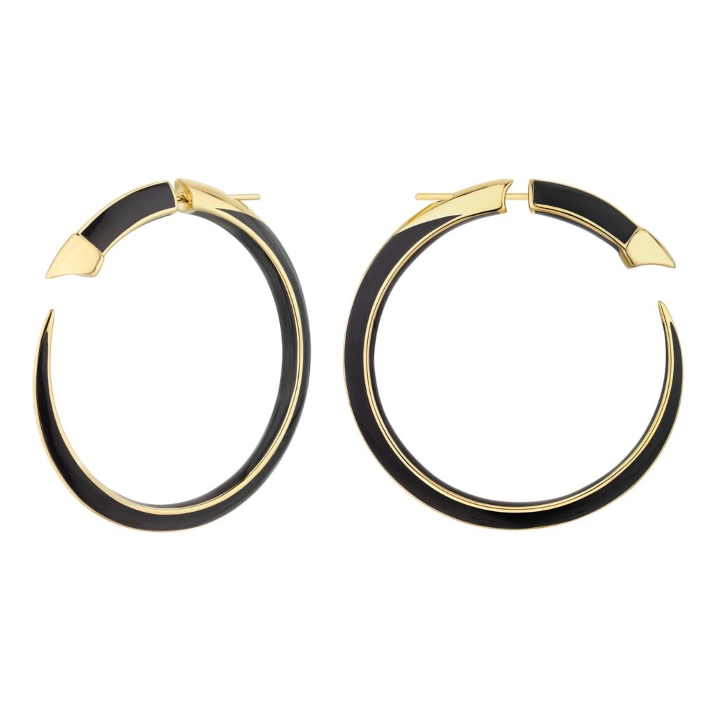925 Sterling Silver Sabre Solis Statement Hoop Earrings and Jet Ceramic
