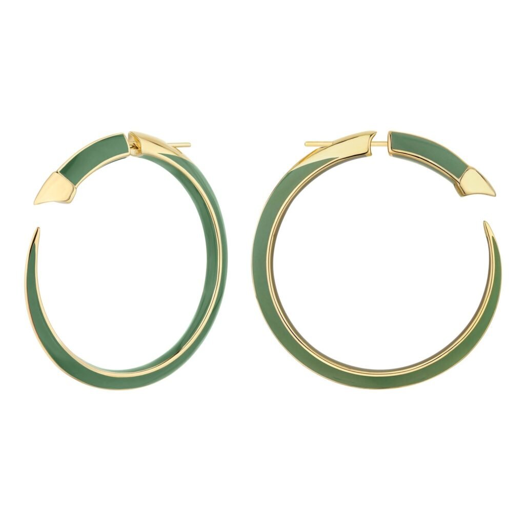 925 Sterling Silver Sabre Solis Statement Hoop Earrings and Leaf Ceramic