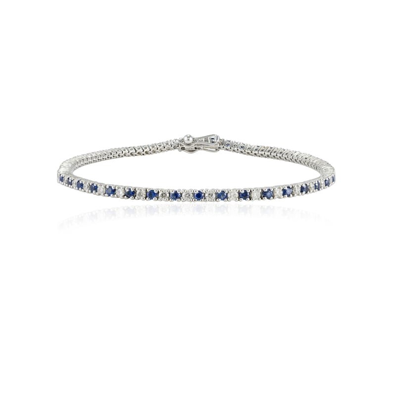 925 Sterling Silver Sapphire and Diamond Sleek Bracelet