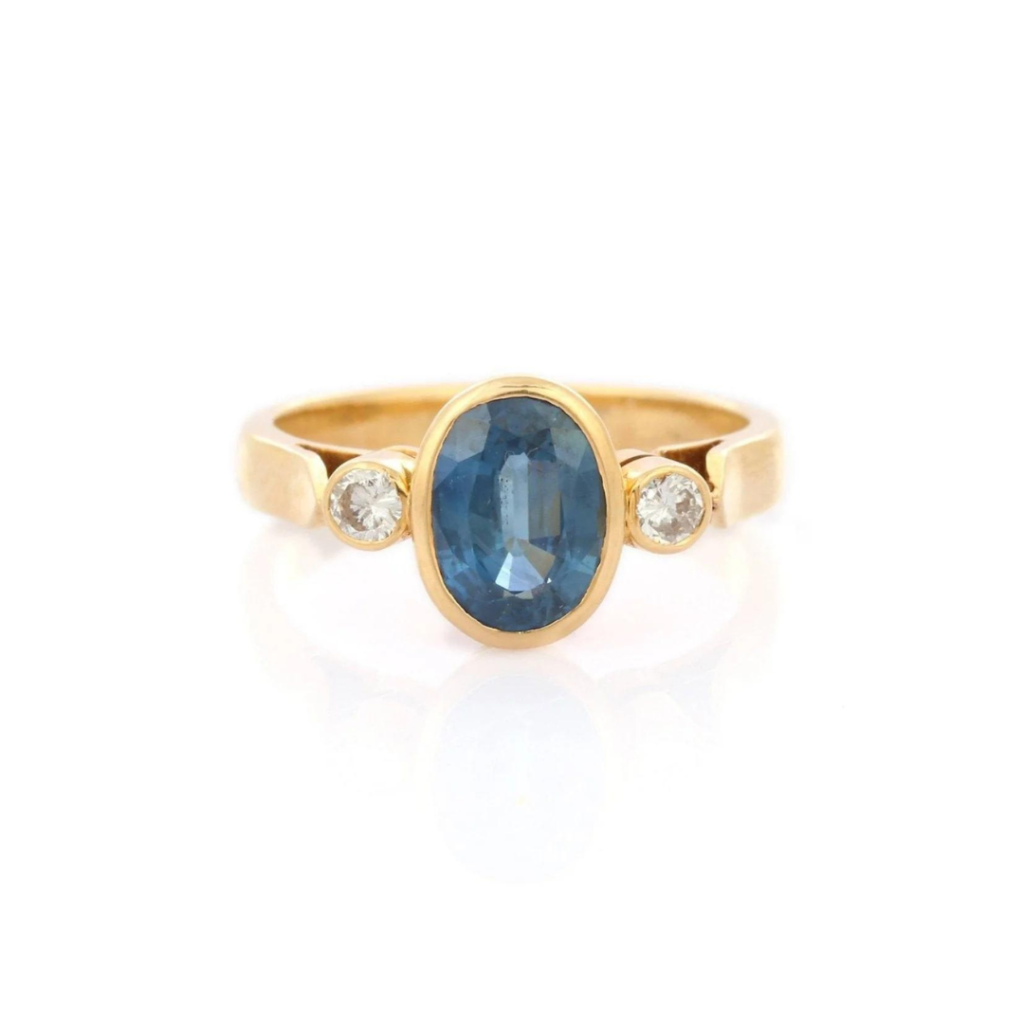 925 Sterling Silver Sapphire and Diamond Three Stone Ring