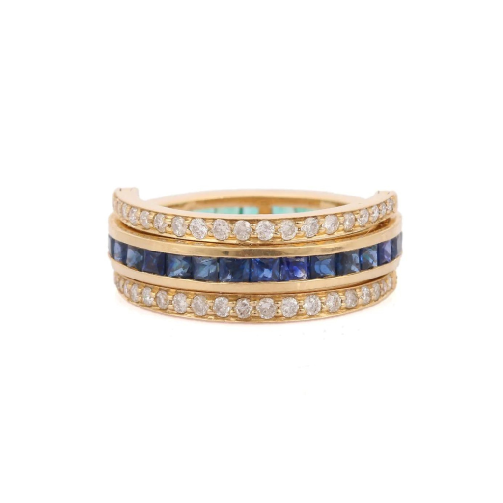 925 Sterling Silver Sapphire Diamond Ring