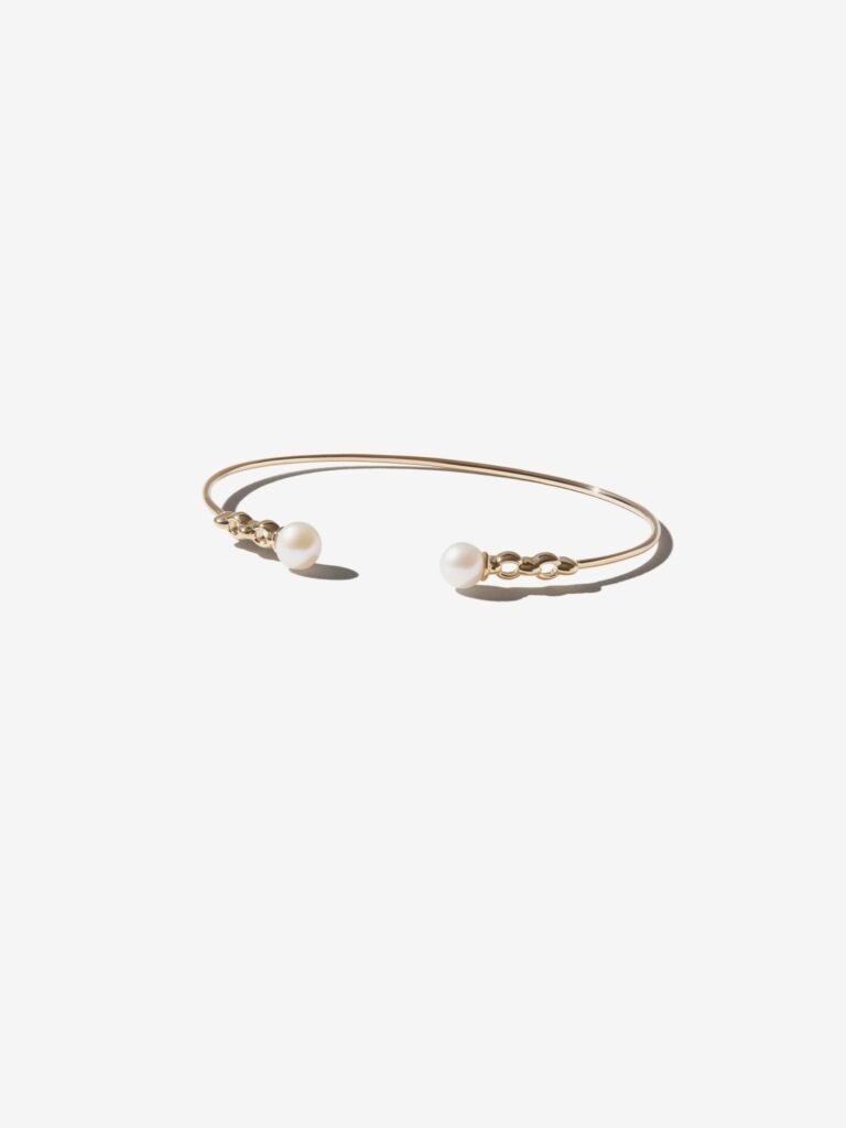 925 Sterling Silver SBA126 . Link Pearl and Diamond Offset Cuff