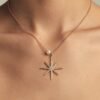 925 Sterling Silver SBN263C . Ballchain and Pearl Large Diamond Star Necklace - Image 2