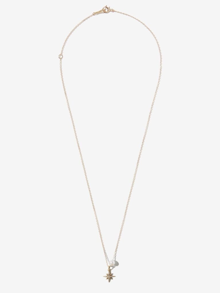 925 Sterling Silver SBN310B . Chain Pearl and Medium Diamond Star Necklace