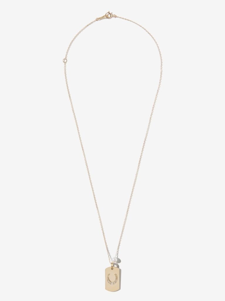 925 Sterling Silver SBN310X17 . Chain Pearl and Diamond Horseshoe Dog Tag Necklace