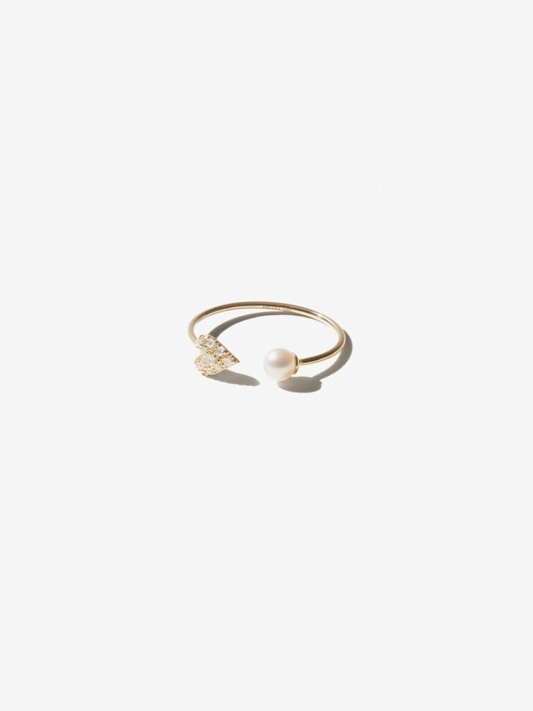 925 Sterling Silver SBR90D . Small Diamond Heart and Pearl Ring