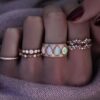 925 Sterling Silver Scattered Diamond Teardrop Opal Ring - Image 3
