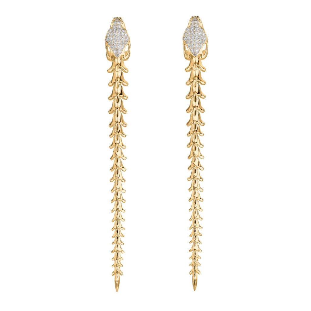 925 Sterling Silver Serpent Trace Long Drop Diamond Earrings Pave