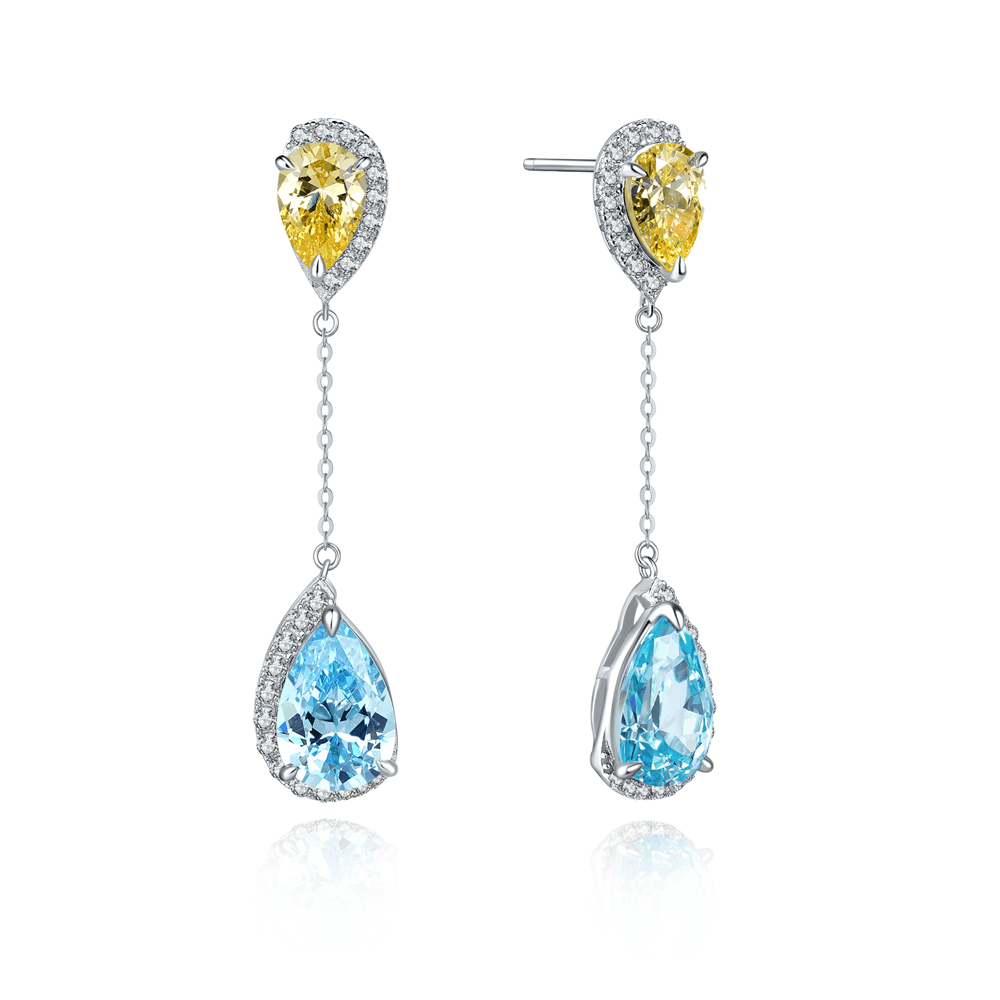 925 Sterling Silver "shelter" Yellow and Sky Blue Drop Earrings