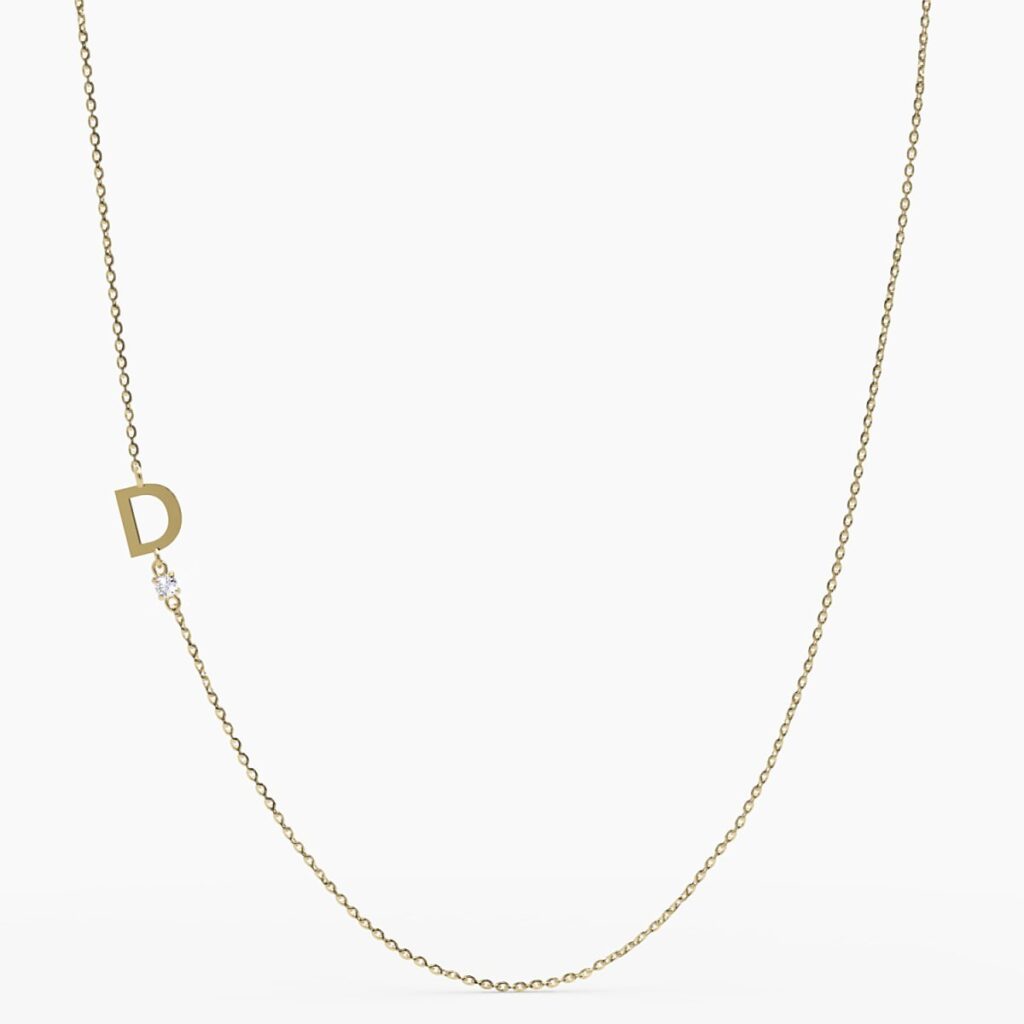 925 Sterling Silver Sideways Initial D Diamond Necklace