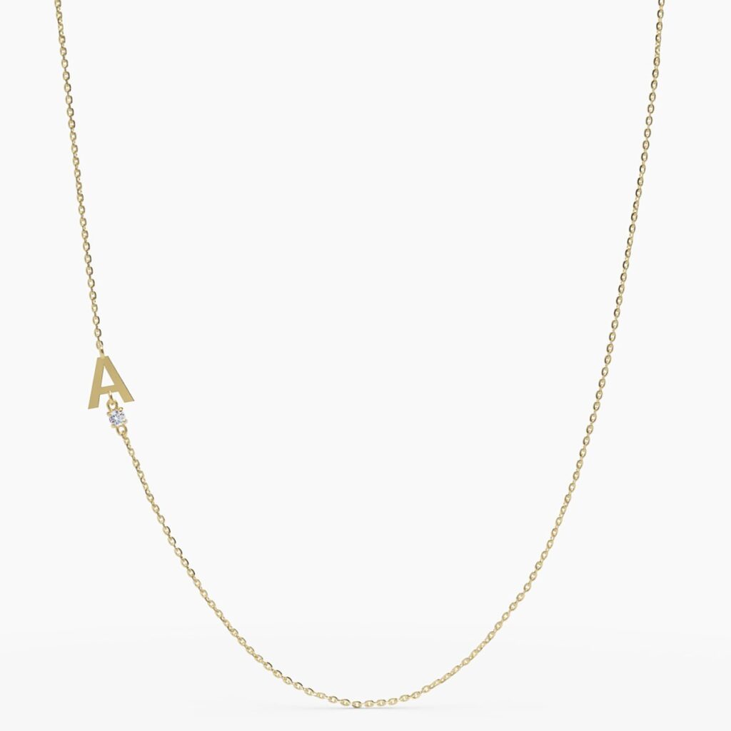925 Sterling Silver Sideways Initial Diamond Necklace