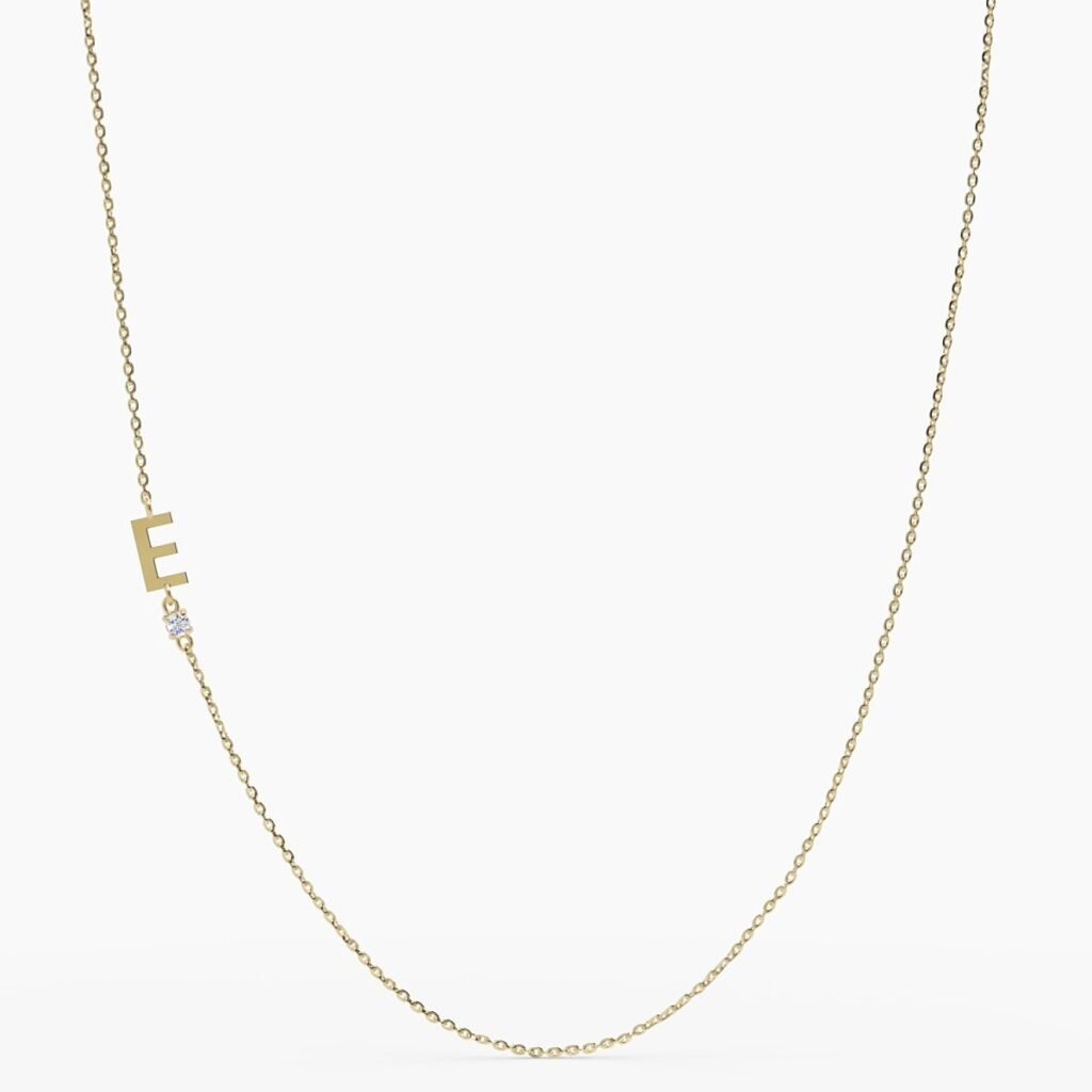 925 Sterling Silver Sideways Initial E Diamond Necklace