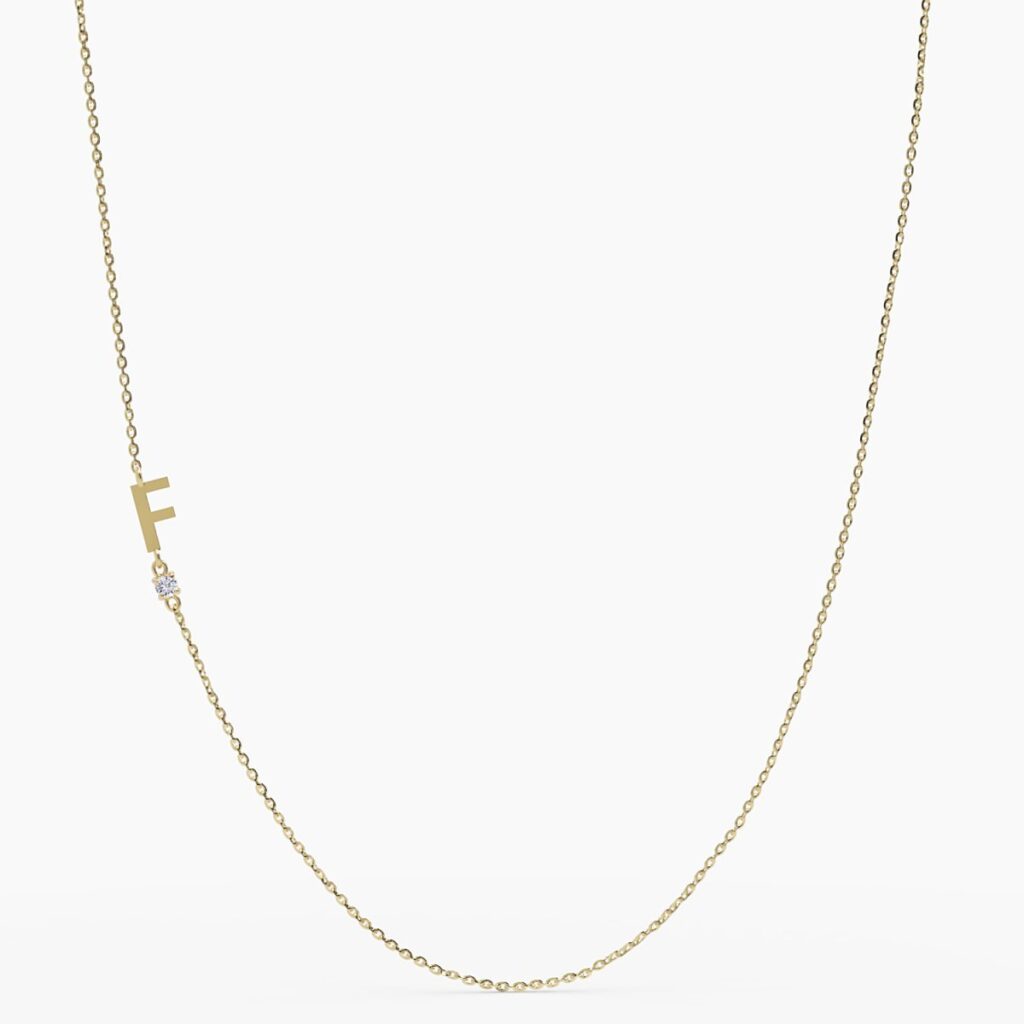 925 Sterling Silver Sideways Initial F Diamond Necklace