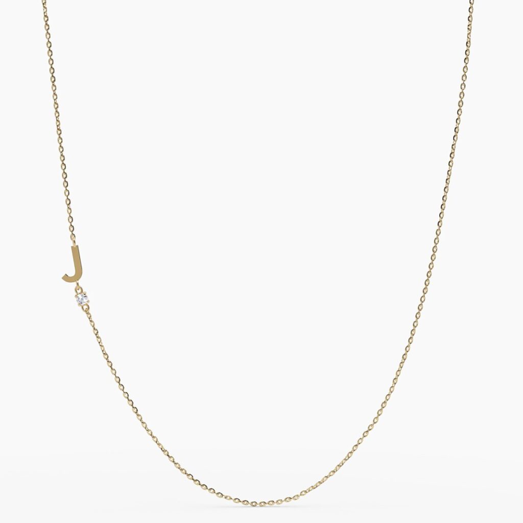 925 Sterling Silver Sideways Initial J Diamond Necklace