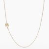 925 Sterling Silver Sideways Initial M Diamond Necklace