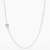 925 Sterling Silver Sideways Initial M Diamond Necklace - Image 4