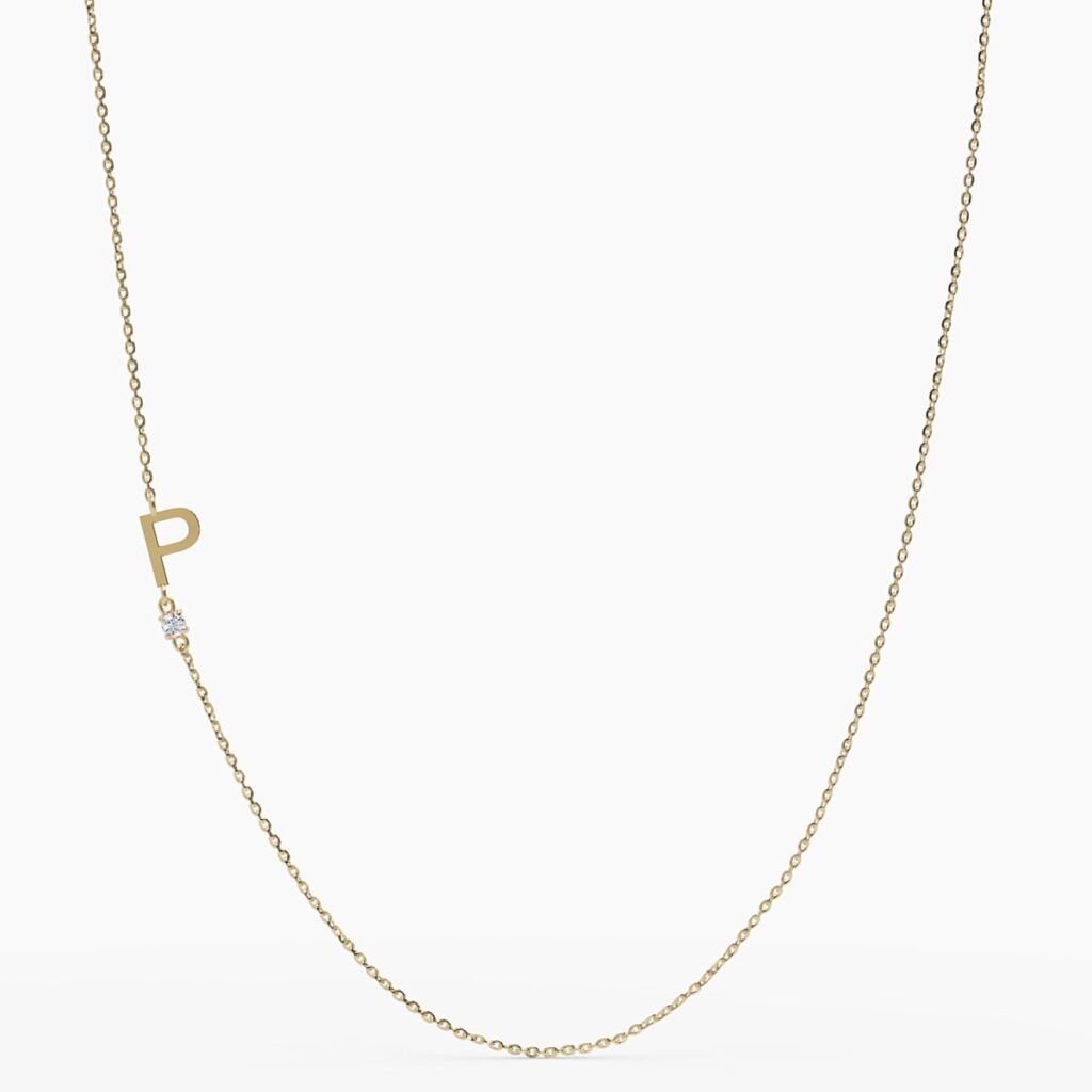 925 Sterling Silver Sideways Initial P Diamond Necklace
