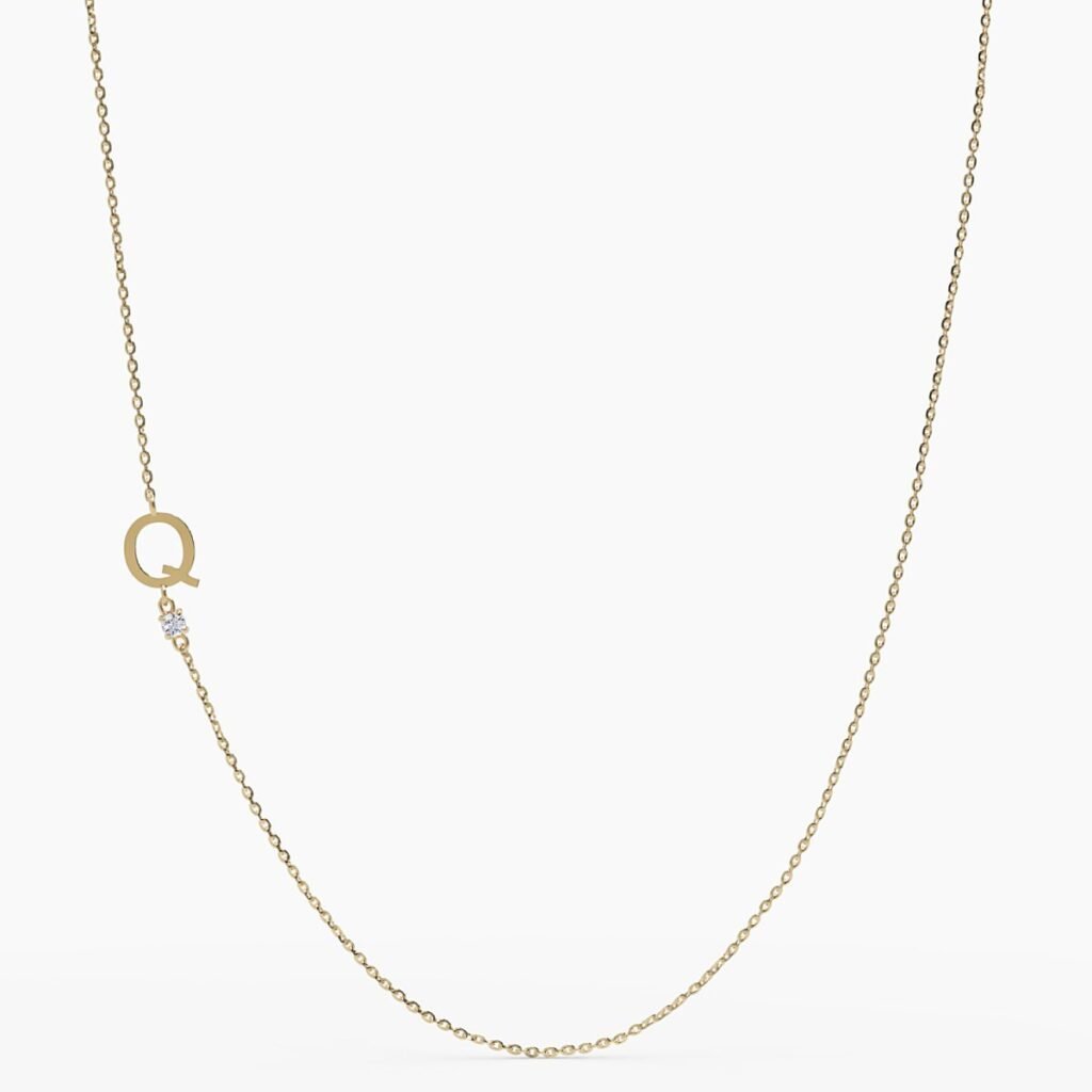 925 Sterling Silver Sideways Initial Q Diamond Necklace