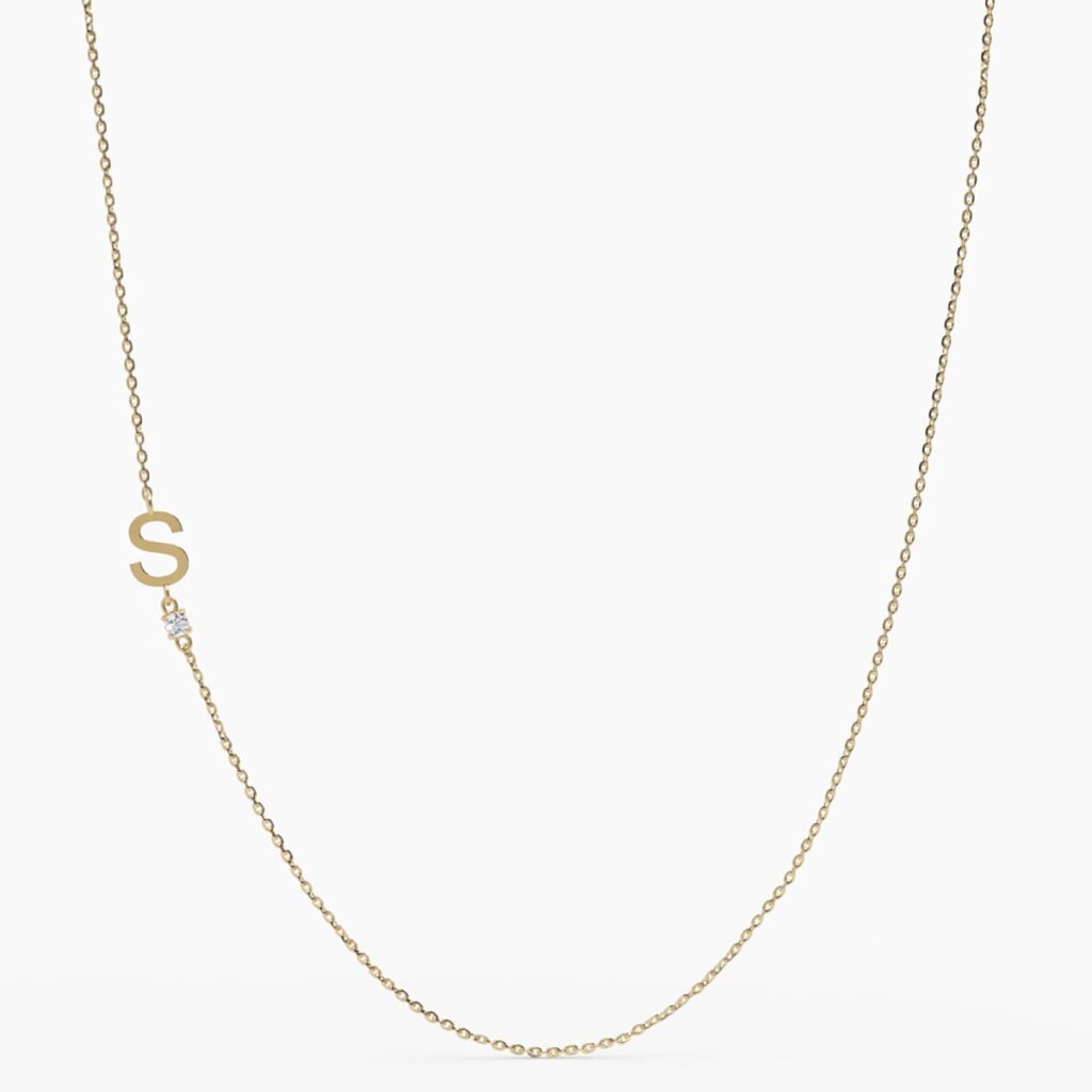 925 Sterling Silver Sideways Initial S Diamond Necklace
