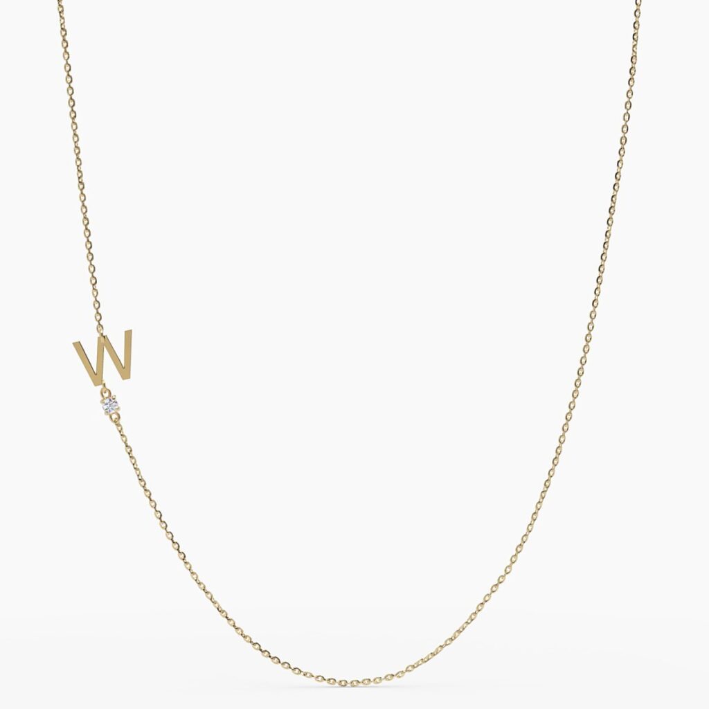 925 Sterling Silver Sideways Initial W Diamond Necklace