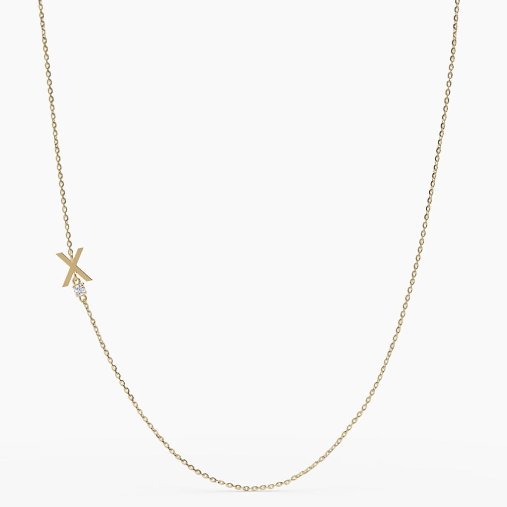 925 Sterling Silver Sideways Initial X Diamond Necklace