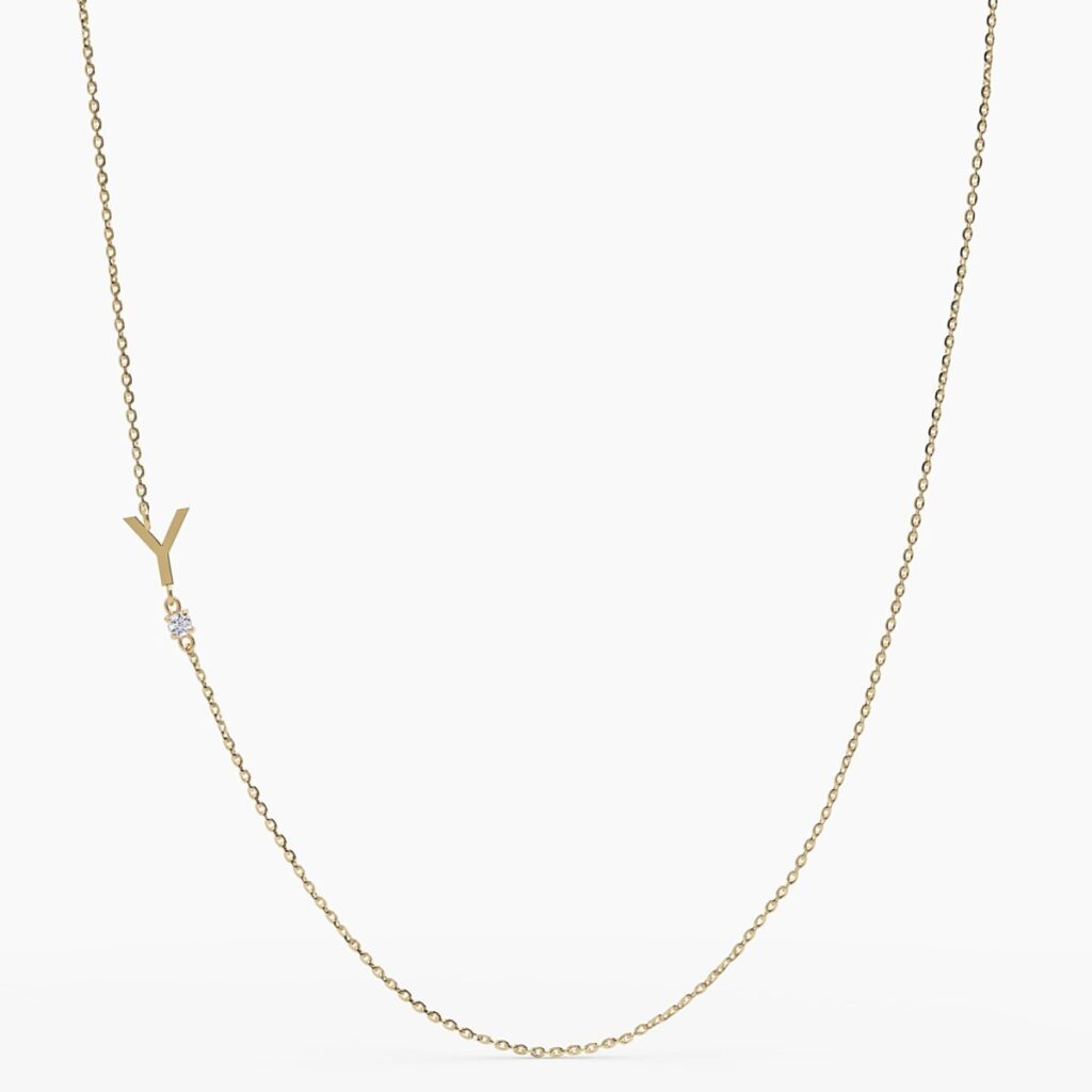 925 Sterling Silver Sideways Initial Y Diamond Necklace