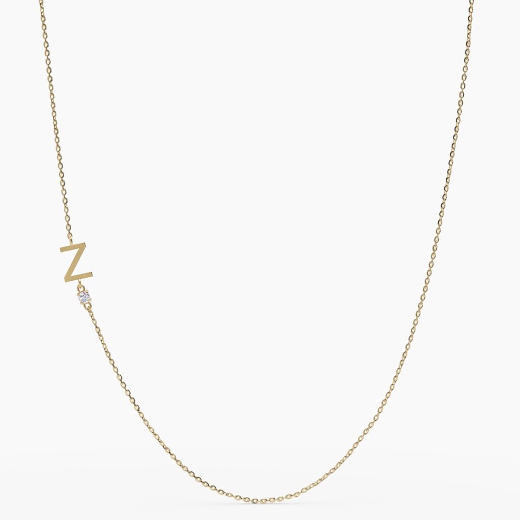 925 Sterling Silver Sideways Initial Z Diamond Necklace