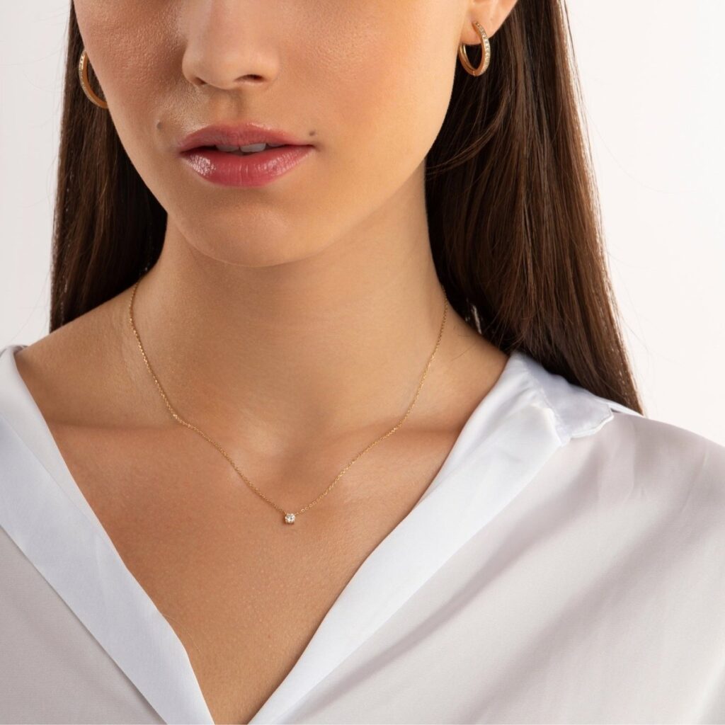 925 Sterling Silver Single Diamond Solitaire Necklace