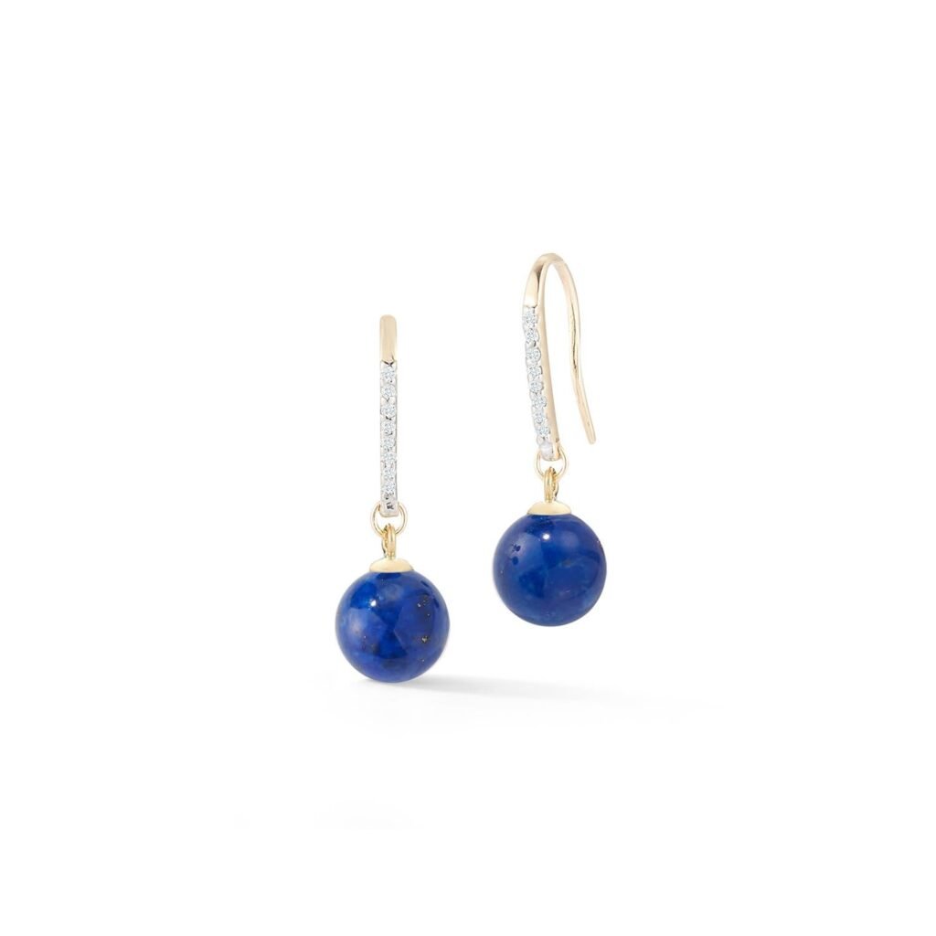 925 Sterling Silver Single Lapis Diamond Drop Earrings