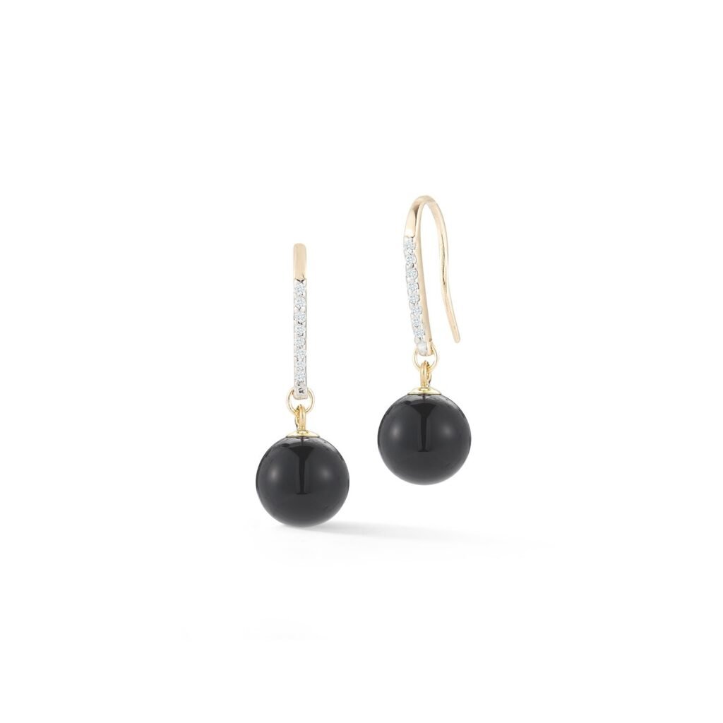 925 Sterling Silver Single Onyx Diamond Drop Earrings