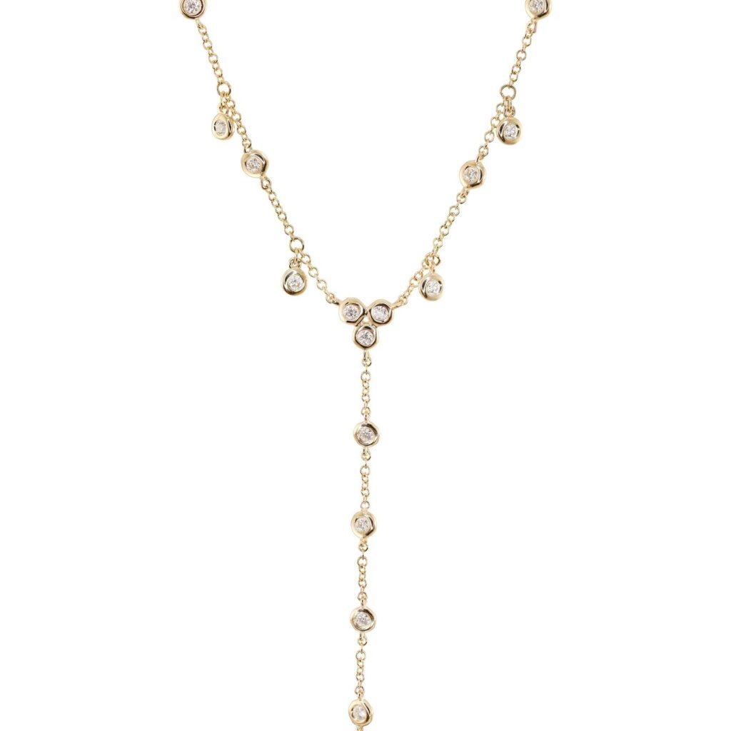 925 Sterling Silver Single Row Diamond Bezel Drip Lariat Necklace